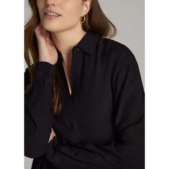 American Tall Long Sleeve Crinkle Blouse for Tall Women in Black Size LL / Tall - Picture 2 of 5